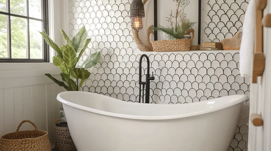 Fish_Scale_White_Tiles_Accentuated_with_Black_Grout