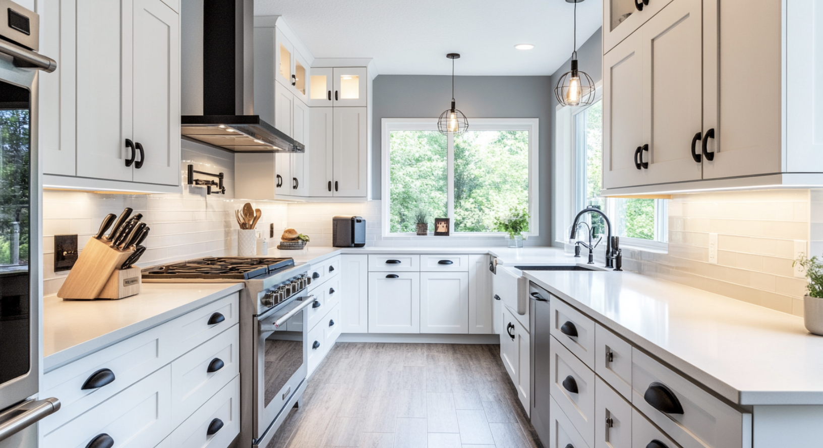 Modern_White_Kitchen_Cabinets_Finished_with_Round_Black_Hardware