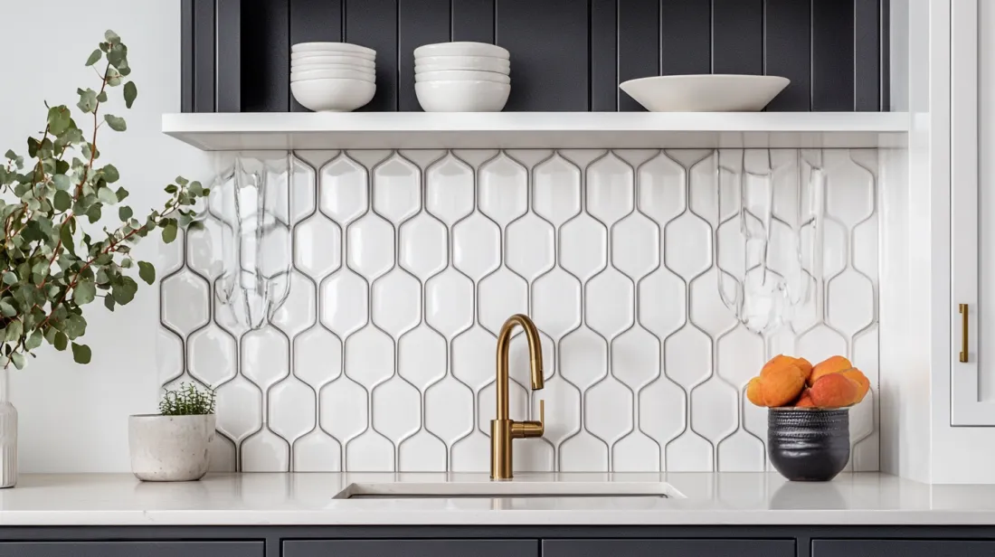 White_Beveled_Hexagon_Tiles_with_Black_Grout