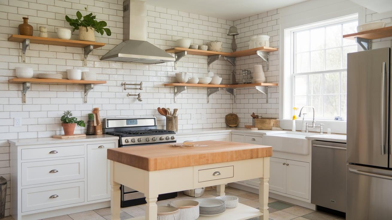 White_Brick_Backsplash_with_Floating_Shelves