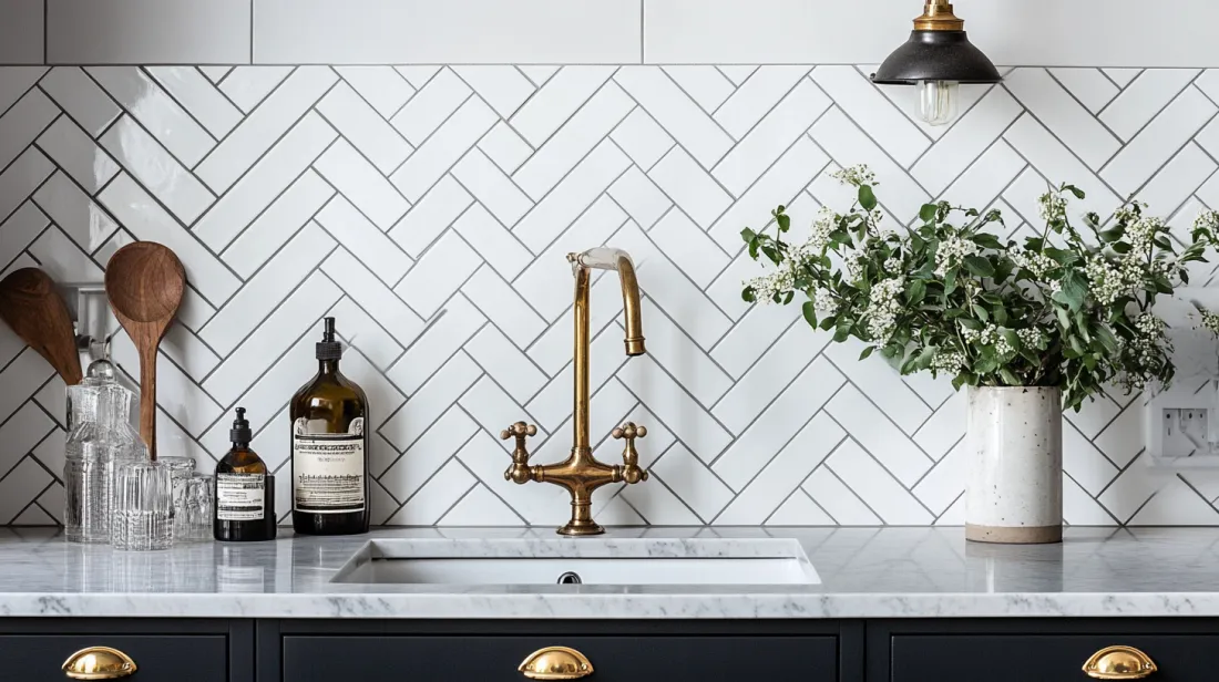 White_Herringbone_Tiles_with_Contrasting_Black_Grout