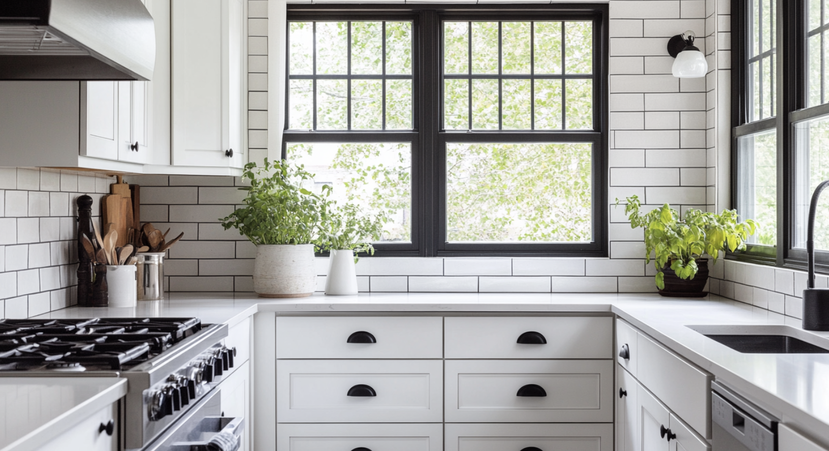 White_Tiles_with_Black_Grout_Paired_with_Black_Cabinet_Knobs