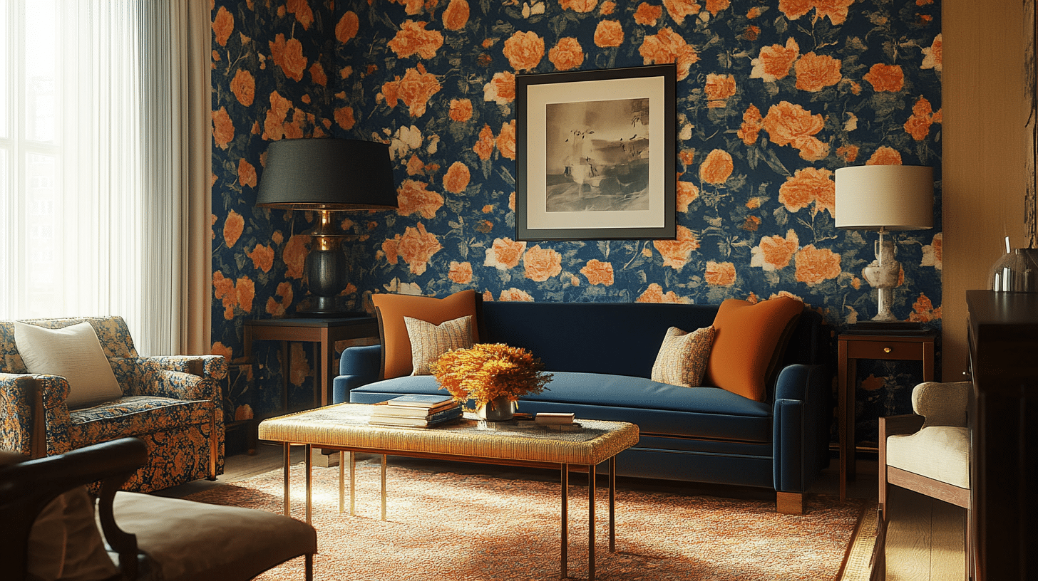 Add_Floral_Navy_and_Orange_Wallpaper