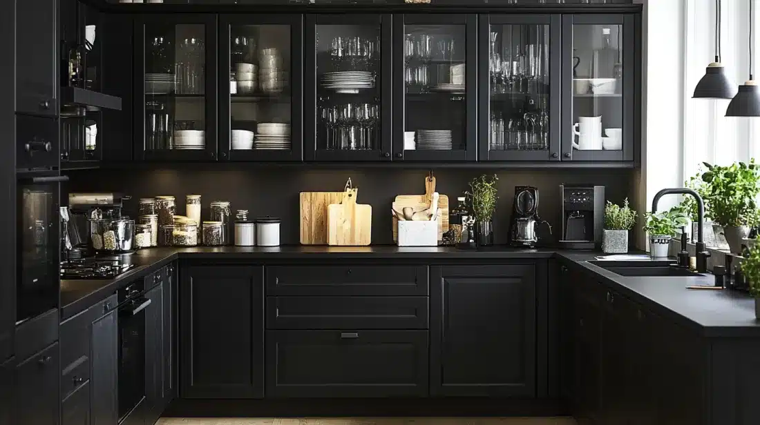 All-Black_Kitchen_with_Glass_Cabinets