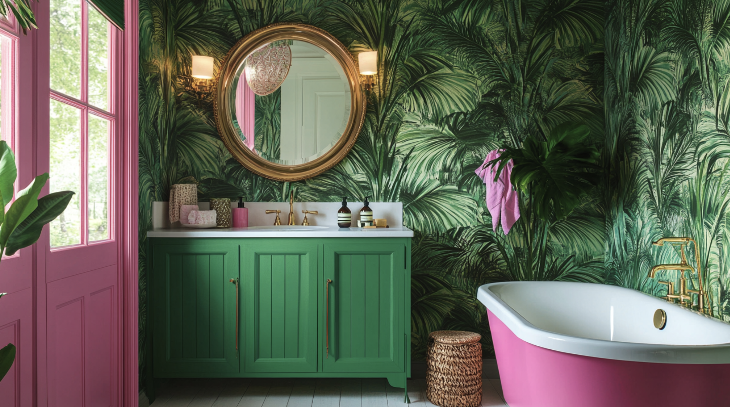 Green_Leafy_Wallpaper_and_Bold_Pink_Accents