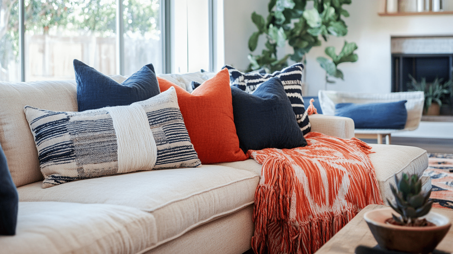 Navy_and_Orange_Striped_Throw_Blankets