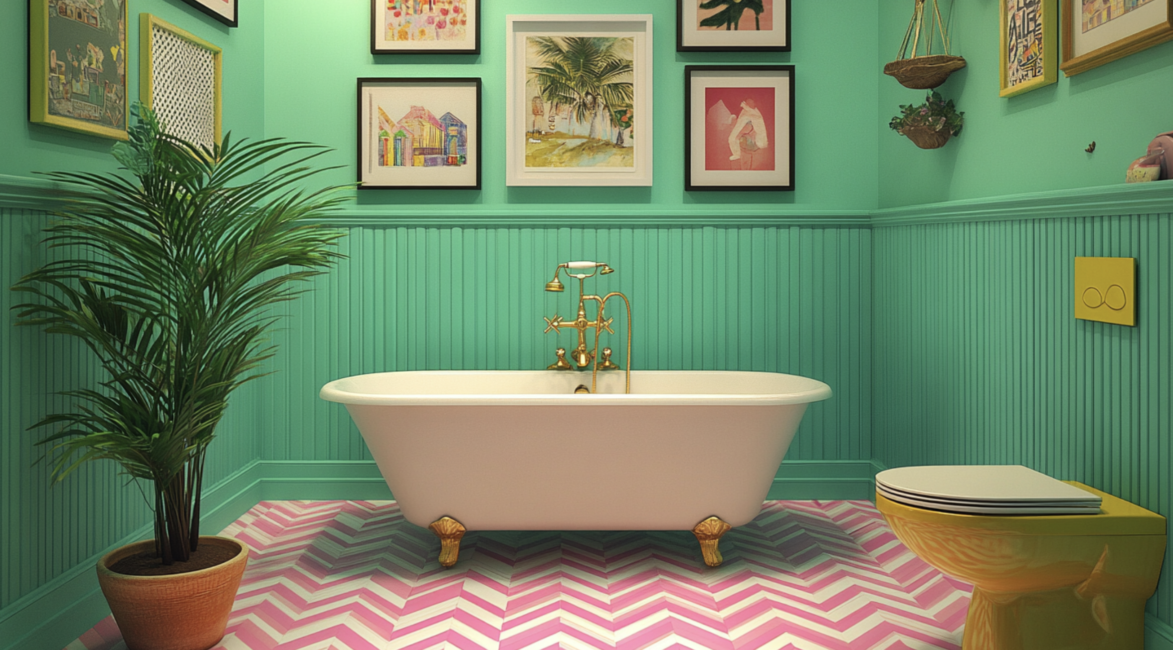 Pink_Chevron_Tiles_in_a_Green_Oasis