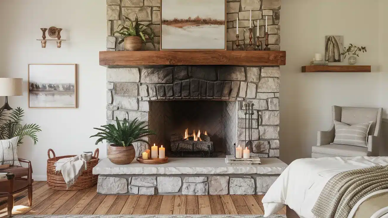 Stone_Fireplace_with_Farmhouse_Mantel