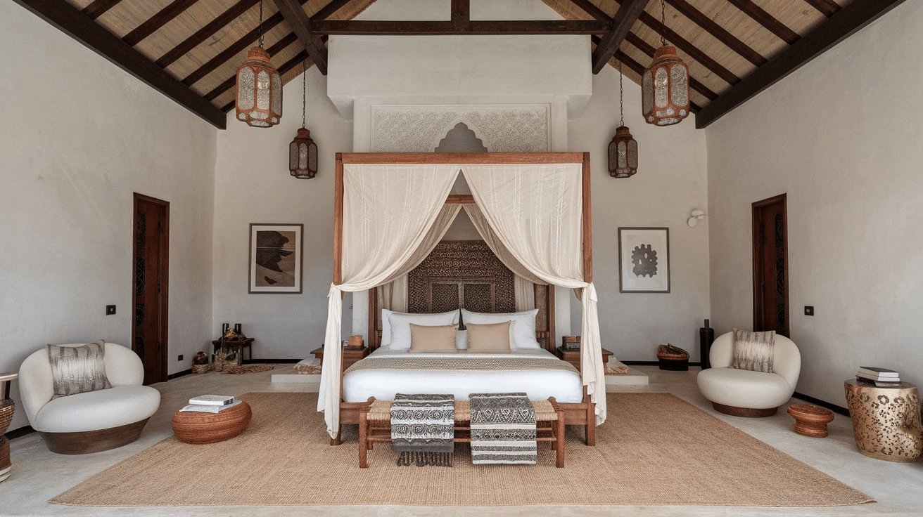 Moroccan-Inspired_Bedroom_with_Lantern_Lights