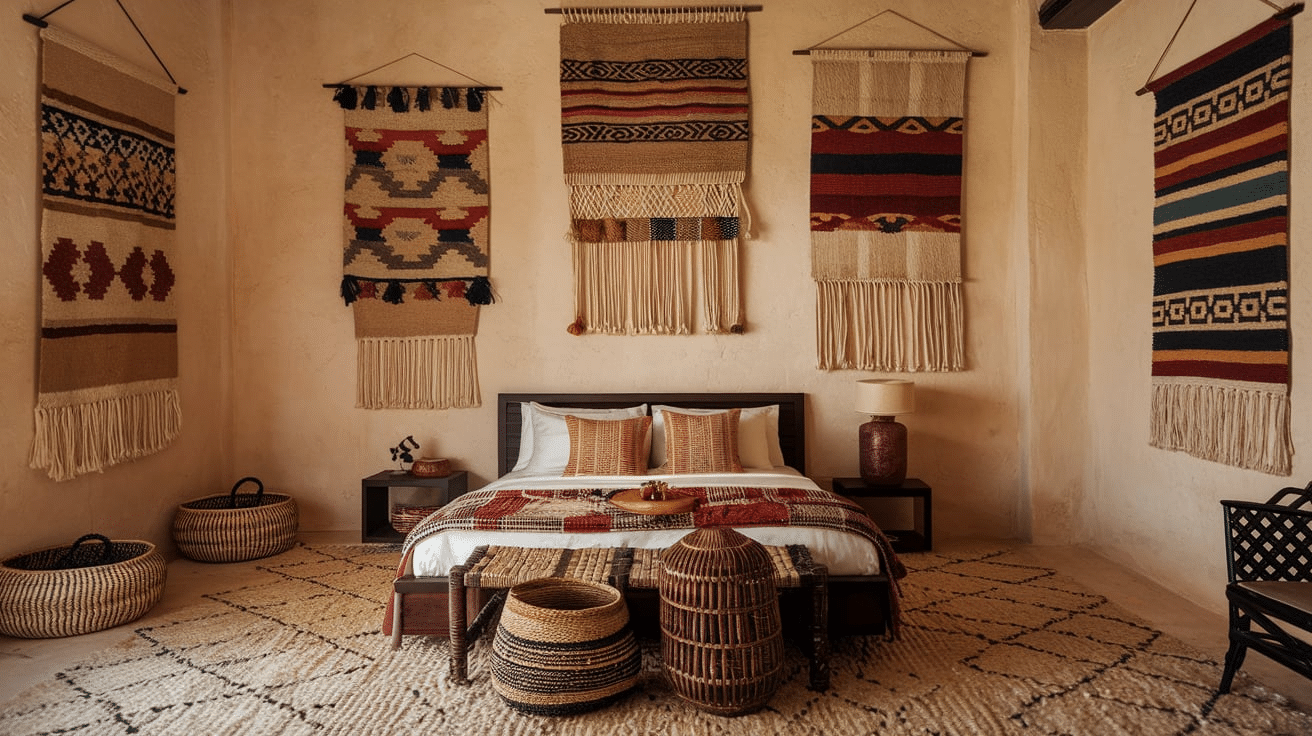 Moroccan_Bedroom_with_Woven_Wall_Hangings