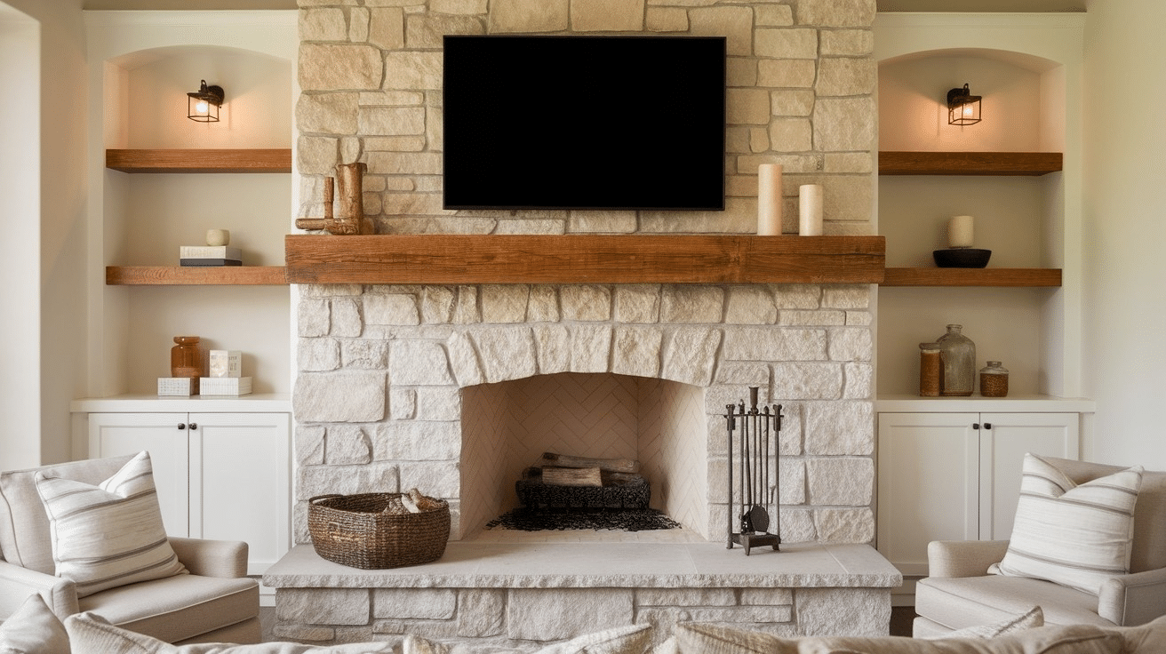 N-12_Stone_Hearth_with_Wood_Mantel