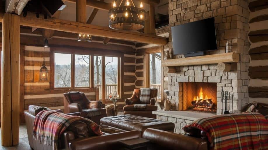 N-15_Log_Cabin_Fireplace_with_TV