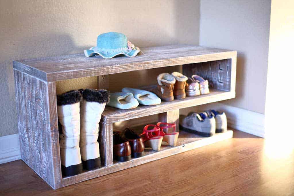 DIY Painted Boot Bench with Stained Top
