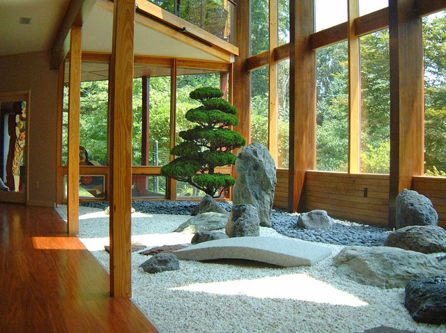 Indoor Zen Garden with Wooden Furnishing