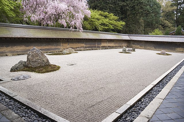 Zen Garden with a Large Boulder
