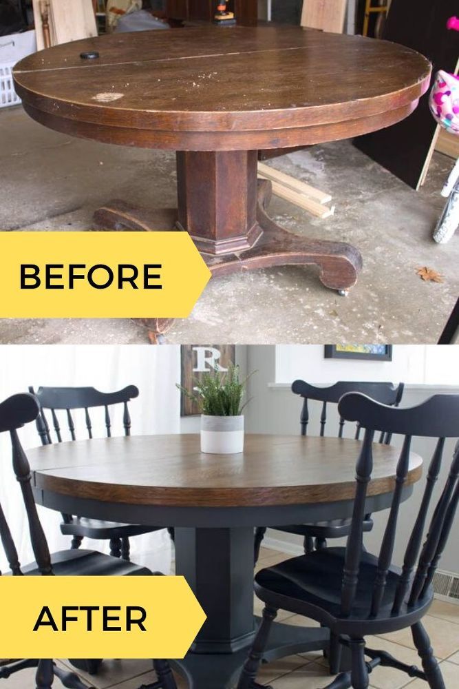 Farmhouse dining table with a rustic makeover. Distressed finish and vintage charm. Perfect for cozy family meals