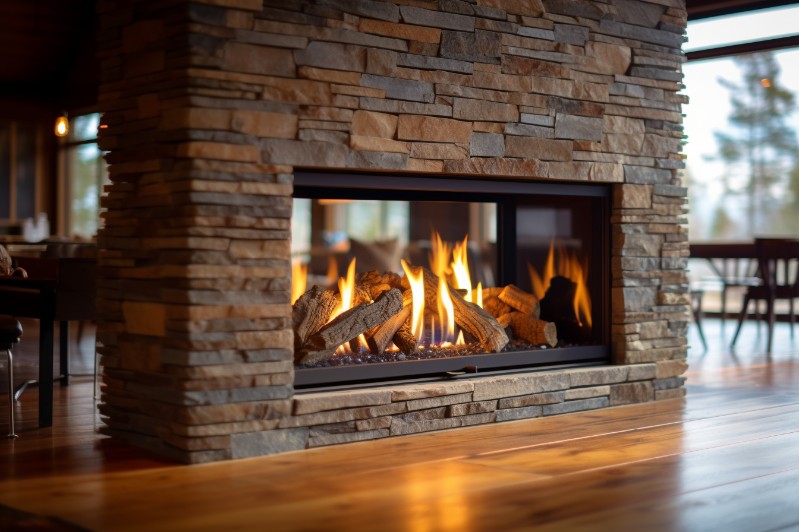 Gas fireplace with a chimney