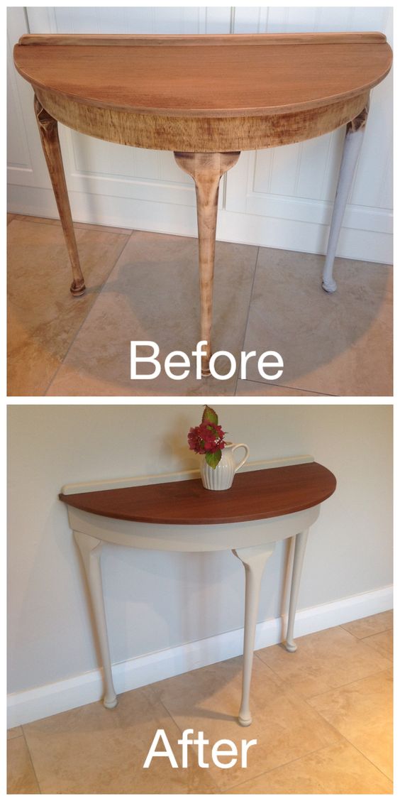 A refurbished half moon table with a fresh look and enhanced appeal.