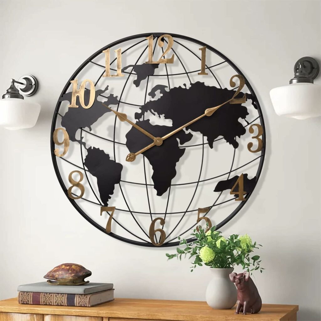 Large World Map Wall Clock