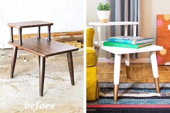 Witness the remarkable makeover of a side table, from its original state to a stunning new look