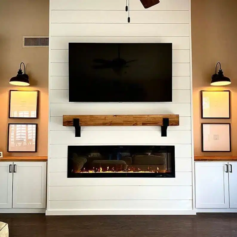 Mantel with brick makeover and summer shield
