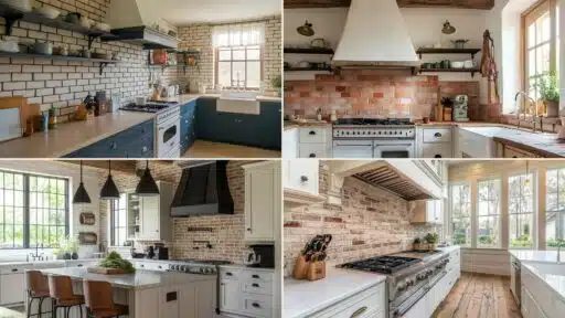 rustic farmhouse kitchen brick backsplash