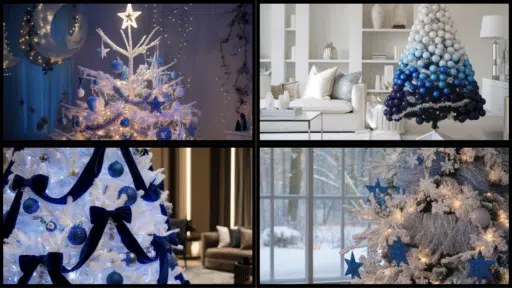 Elegant White Christmas Tree with Blue Decoration Ideas