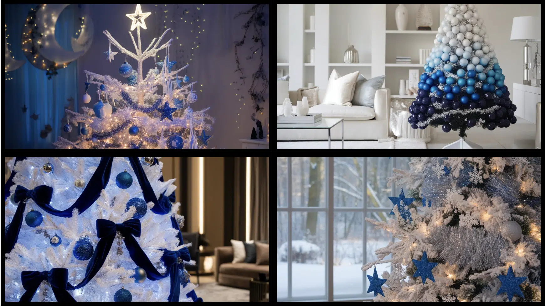 Elegant White Christmas Tree with Blue Decoration Ideas