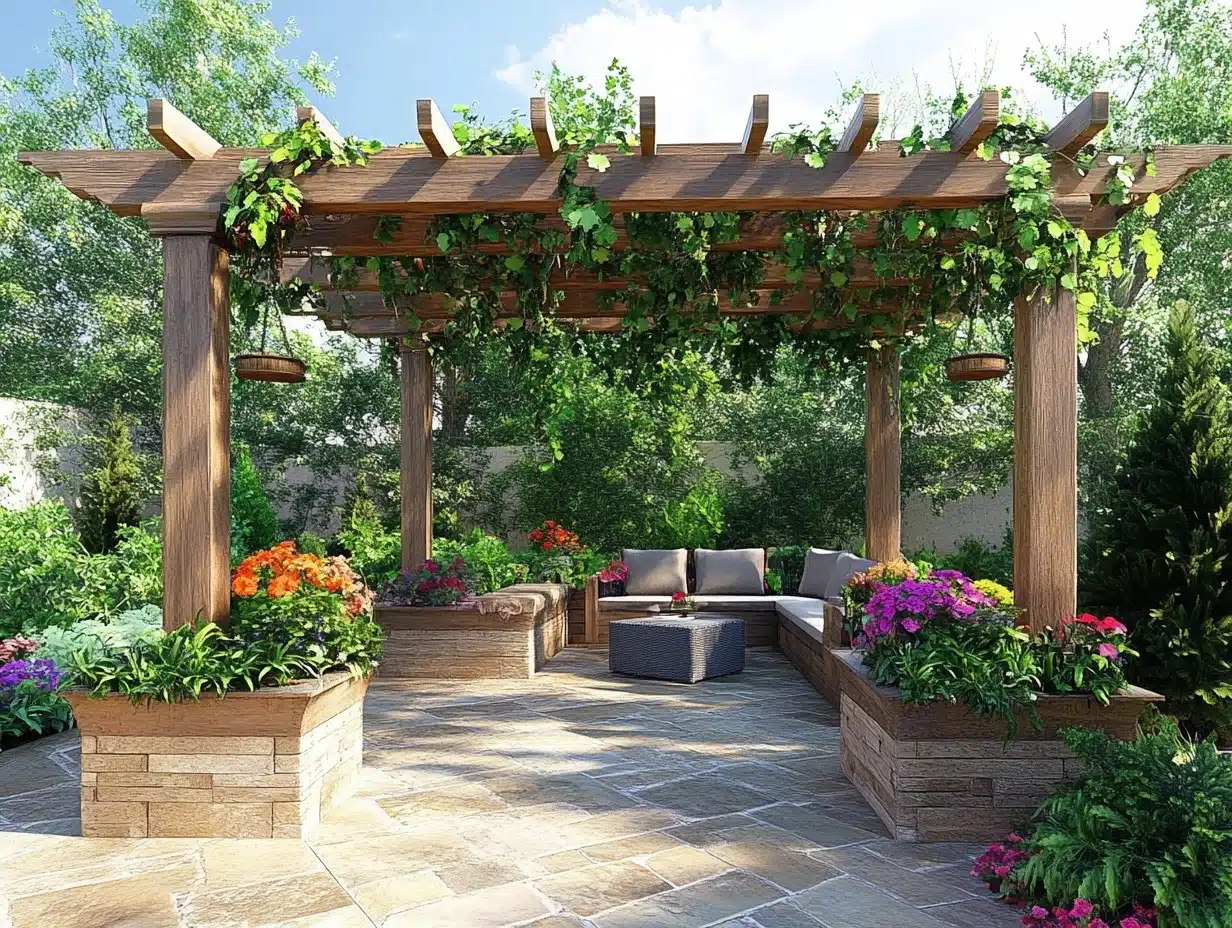 Pergola with Built-in Planters