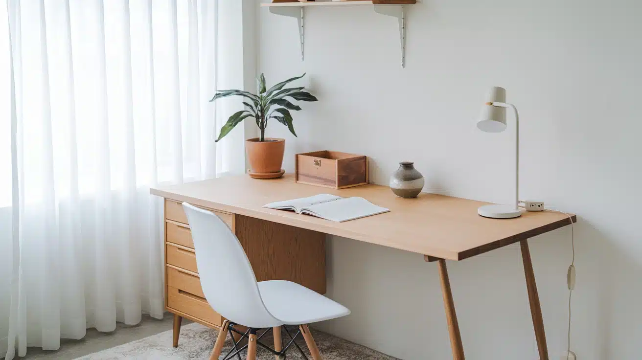 Clean and Simple Japandi Office Desk Setup