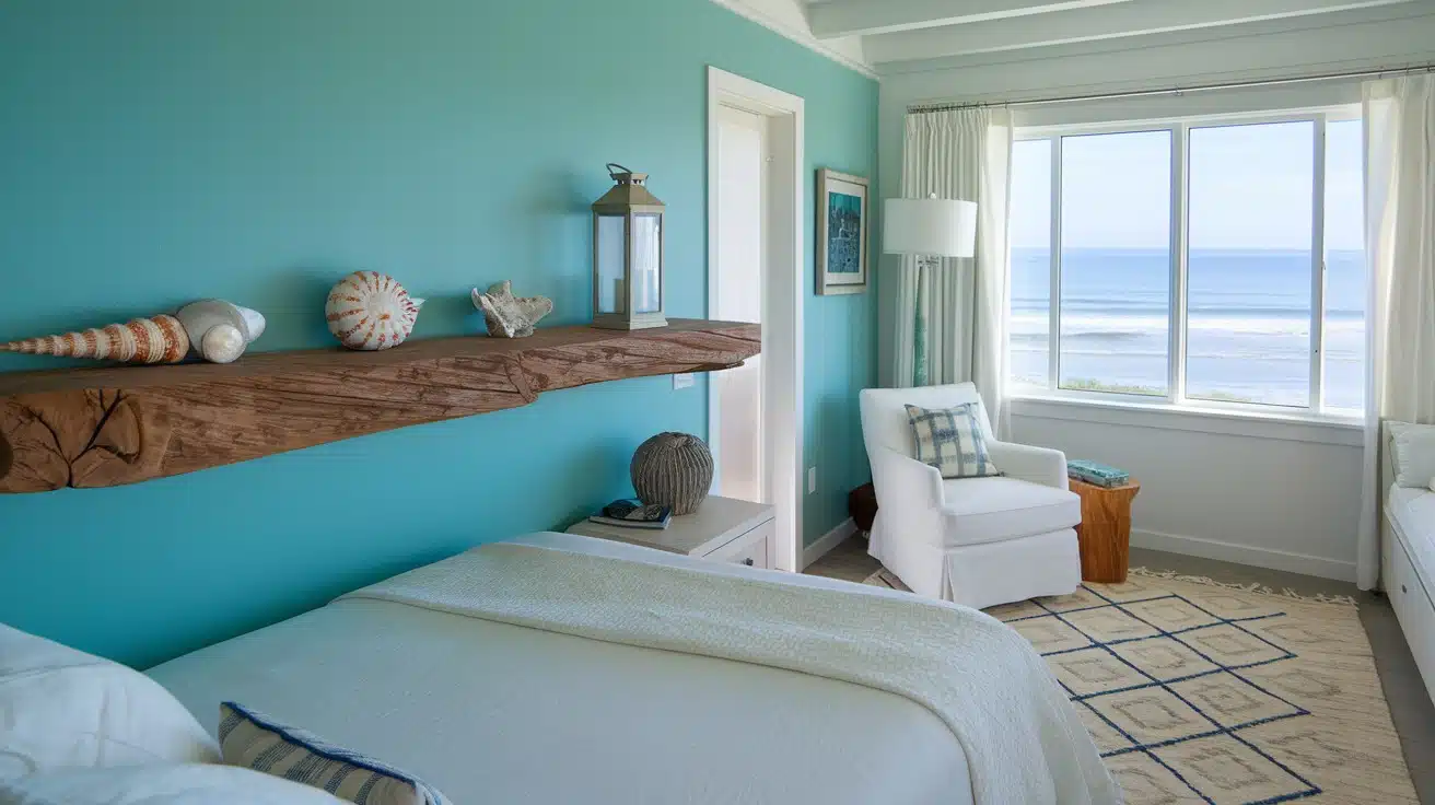 Coastal Bedroom with Accent Walls