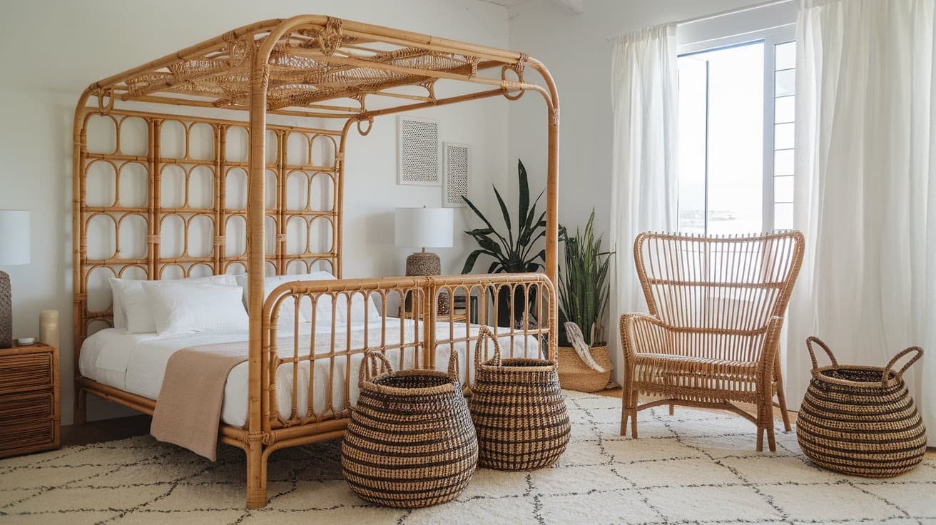 Coastal Bedroom with Rattan Furniture