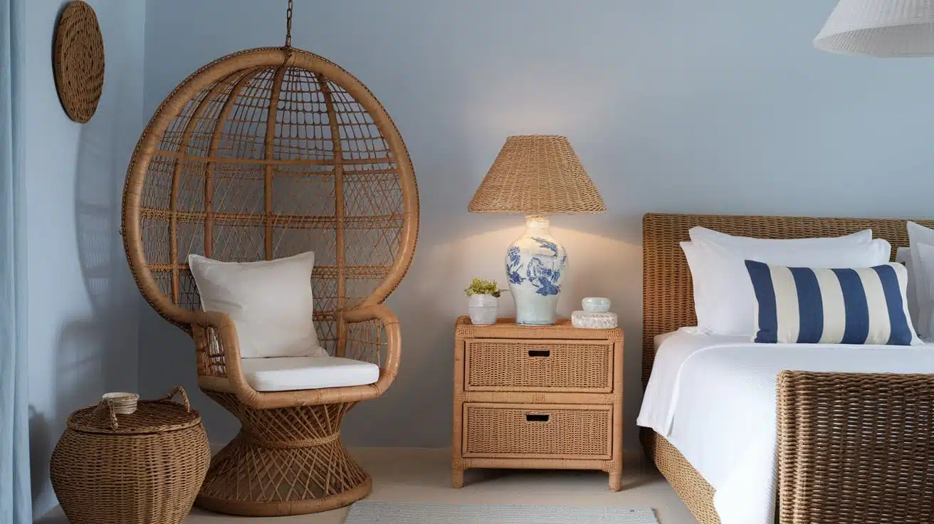 Coastal Bedroom with Wicker Furniture