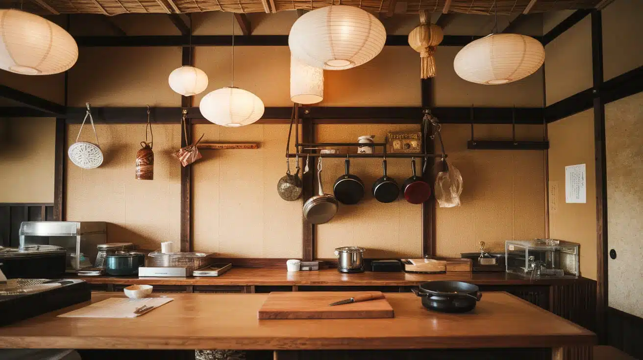 Japanese Kitchen with Light Fixtures