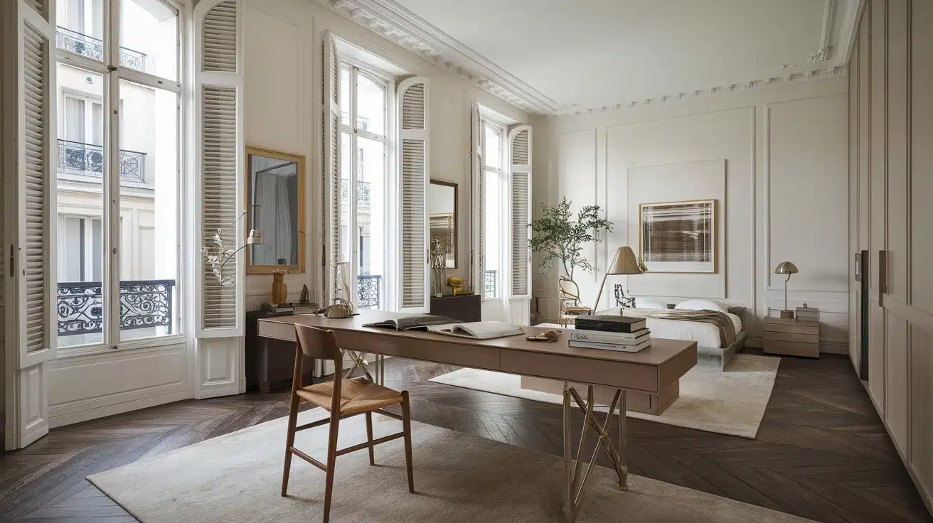 Parisian Bedroom with a Sleek Desk