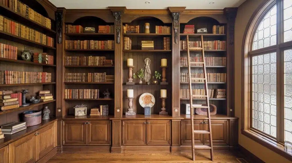 Built-In Wooden Bookcases