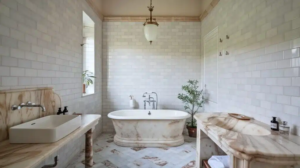 Italian Bathroom with Soft Marble Accents