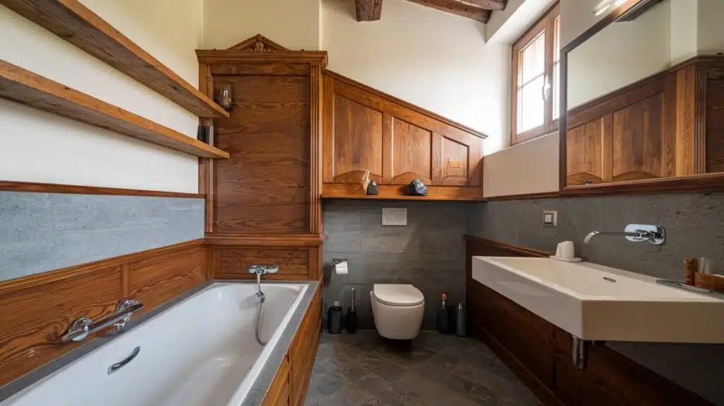 Italian Bathroom with Wooden Elements
