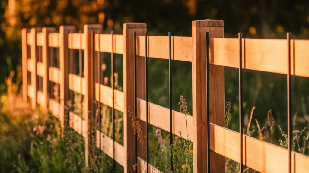 Cedar and Black Steel Rod Fence