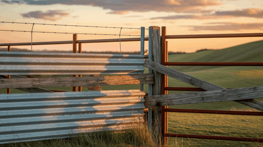 Corrugated Metal and Wood Combo Fence