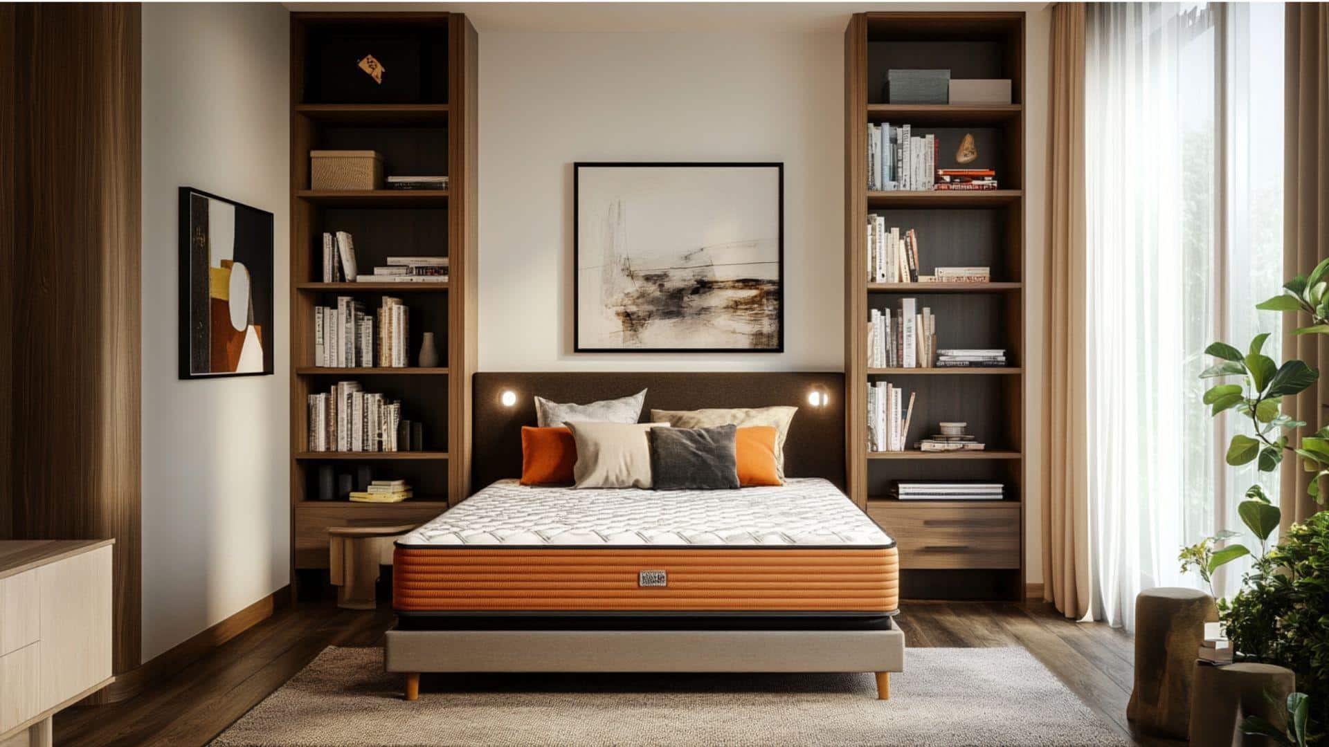 Custom_Mattress_Frame_Between_Shelving_Units