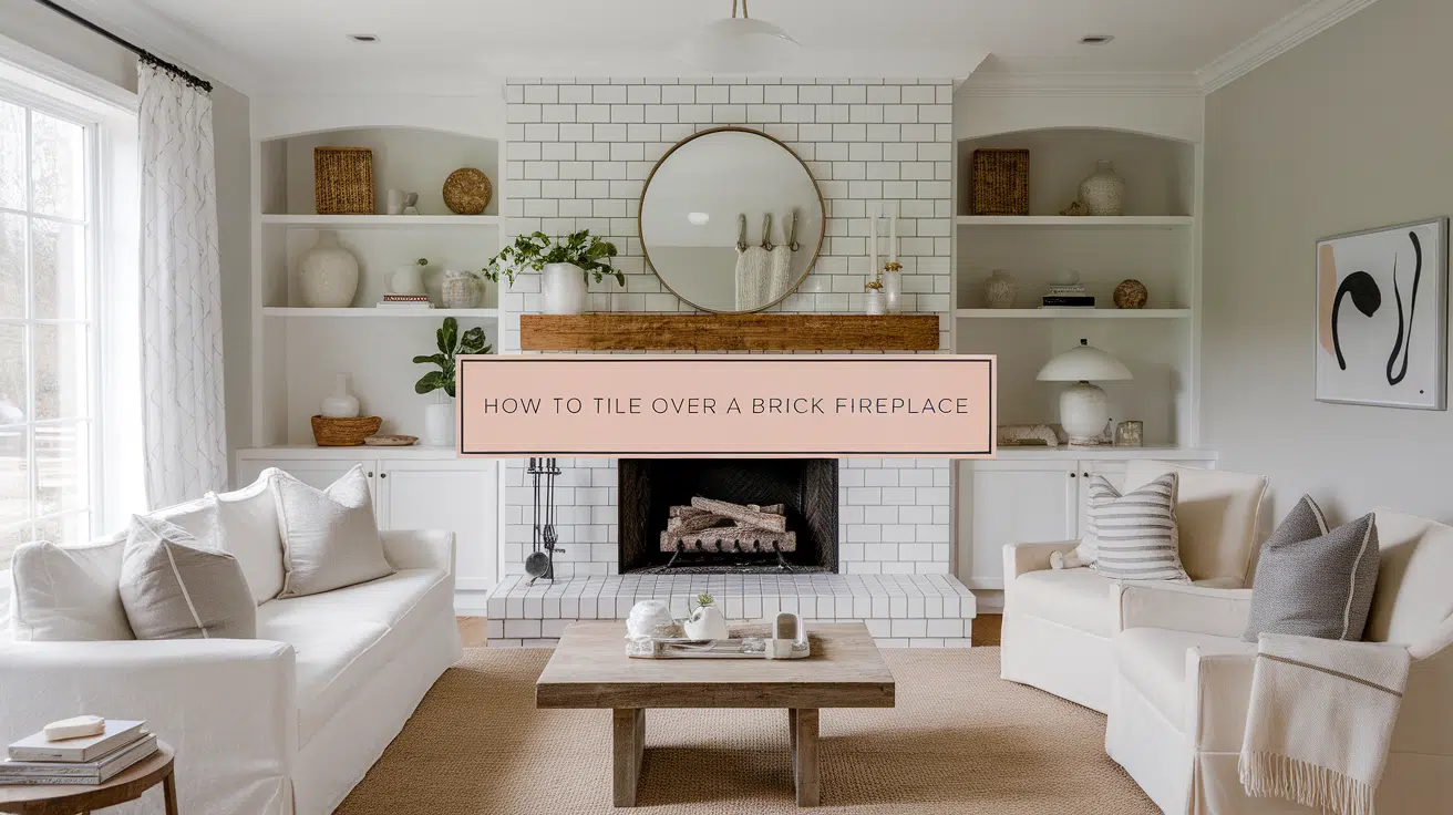 tile over brick fireplace