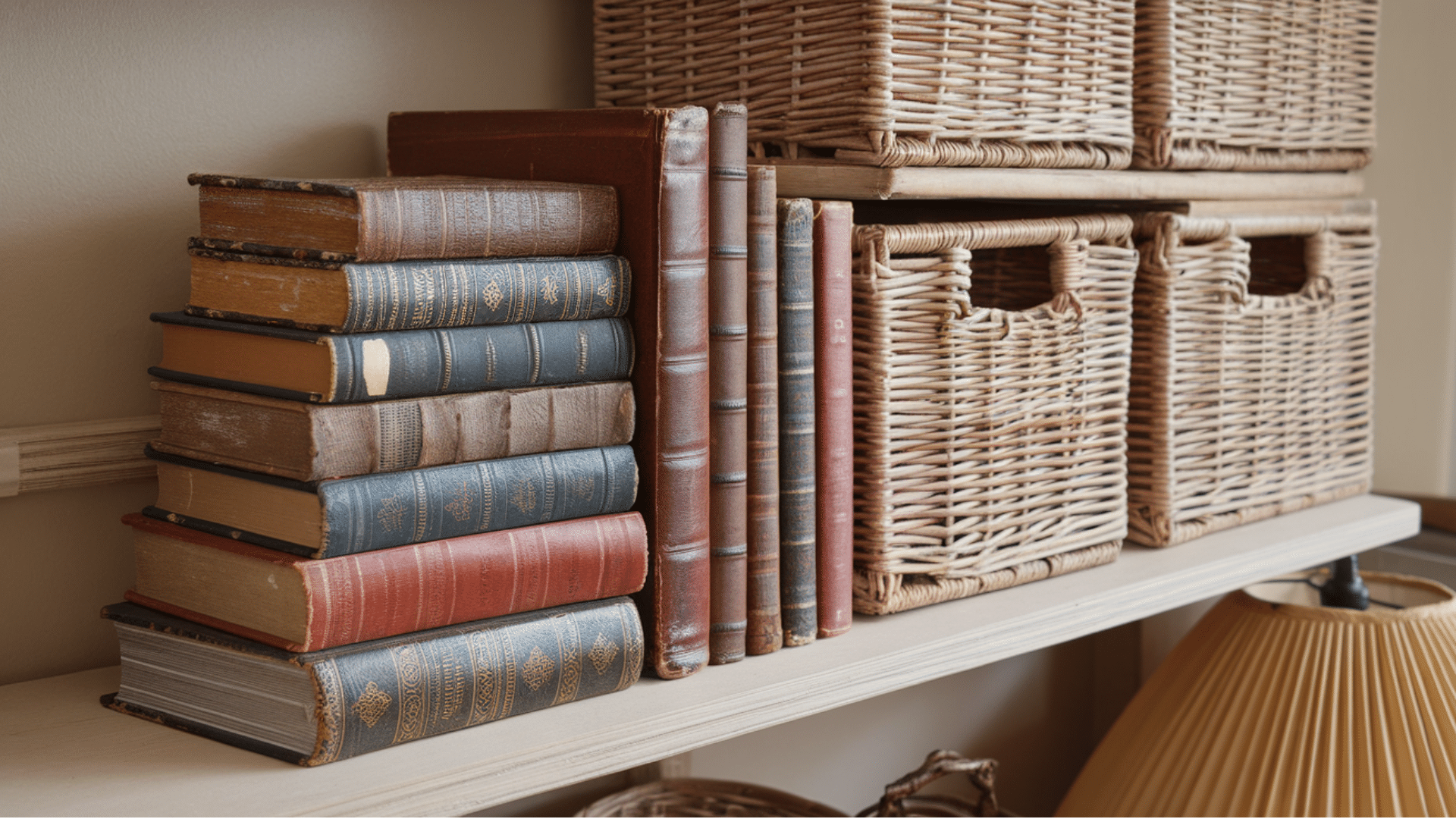 Display_Antique_Books_and_Wicker_Baskets
