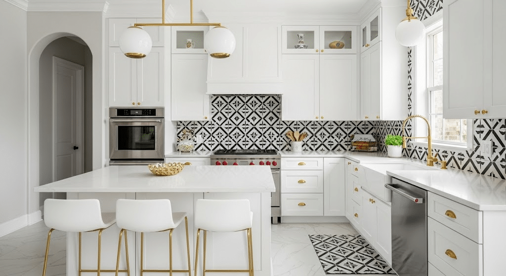 pWhite_and_Gold_Kitchen_with_a_Black_and_White_Backsplash