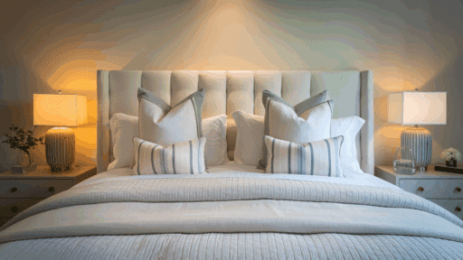 queen bed pillow arrangement