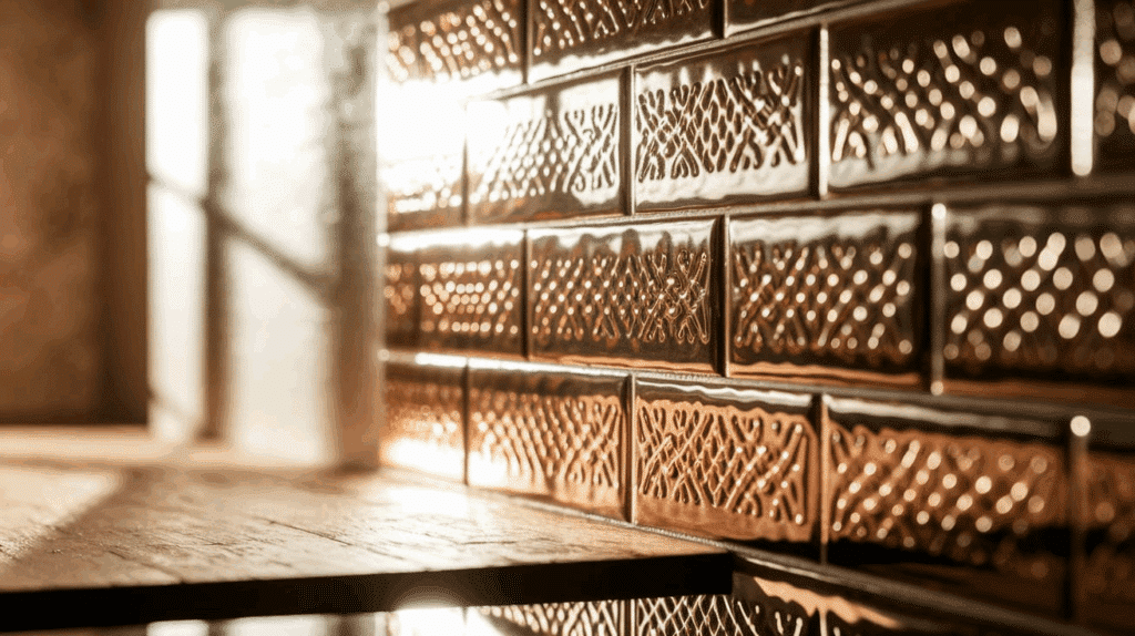 Embossed metallic tiles