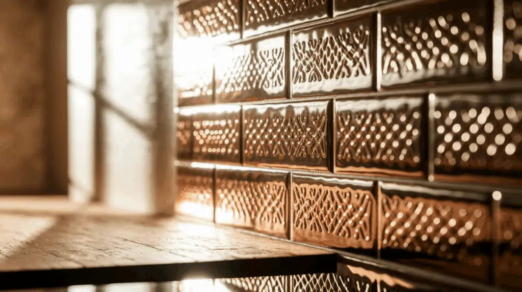 Embossed metallic tiles