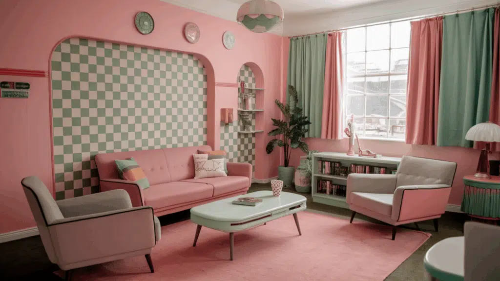 1950s-Diner-Pink-with-Retro-Green-Checkers