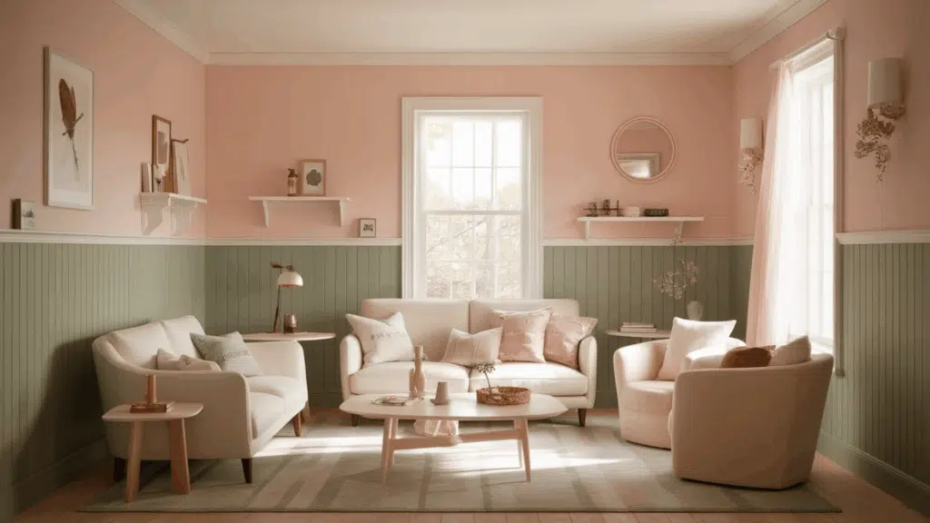 Baby-Pink-with-Sage-Green-Wainscoting