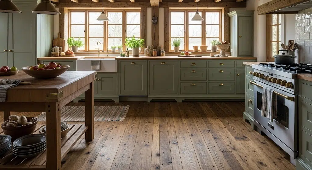 Barn-Wood-Floors-with-Sage-Cabinets
